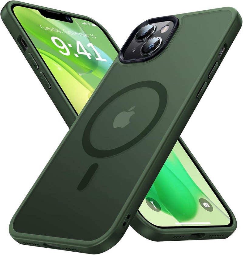 Faiono Magnetic for iPhone 13 Case & iPhone 14 Case for MagSafe [10FT Military Grade Protective] Slim Translucent Matte Back Silicone Edge for iPhone 13 / iPhone 14 Phone Case (6.1"), Alpine Green - Image 1